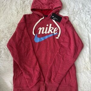 Nike Men's Red Hoodie with Blue Logo